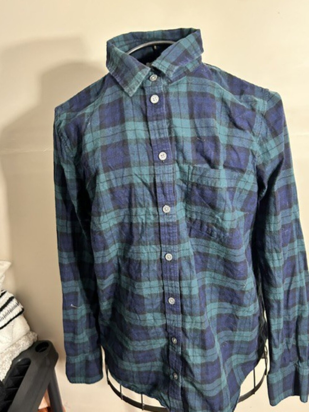 size extra large womens plaid flannel shirt soft button up top gorpcore blue